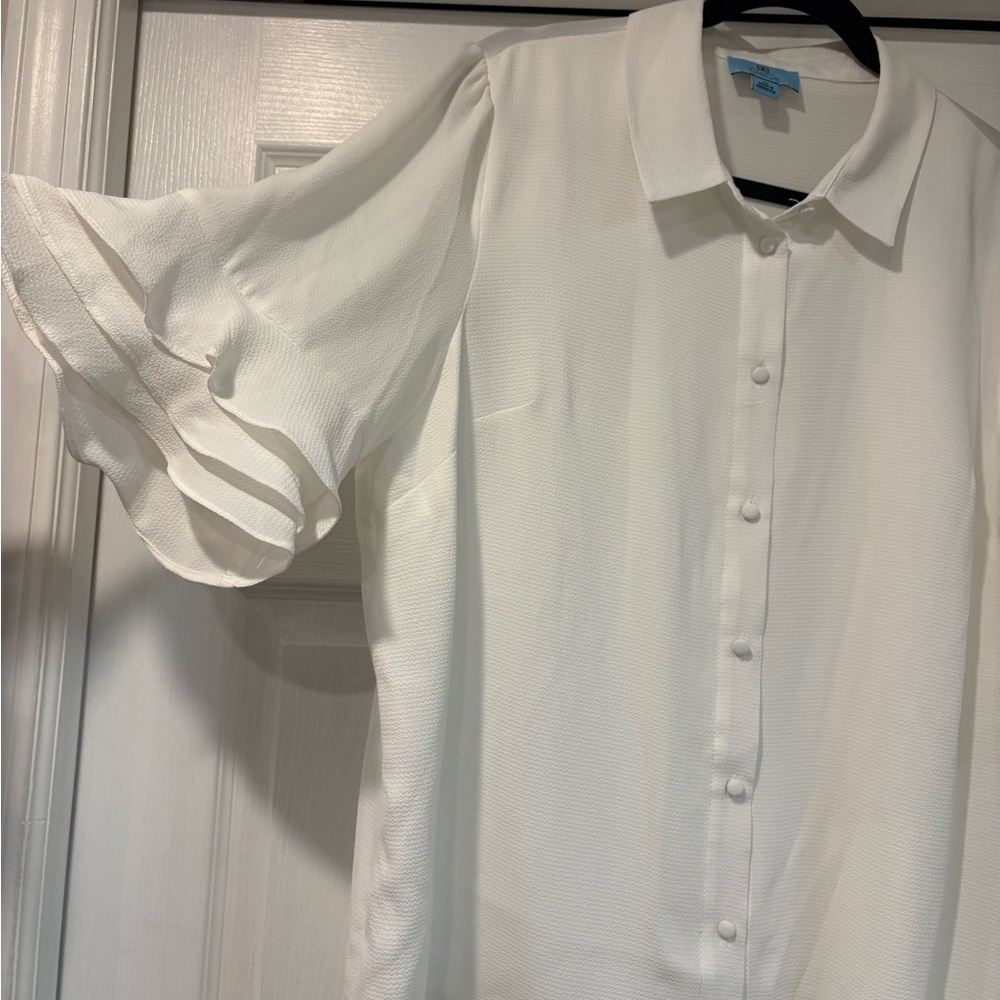 CeCe Ivory Button-Down with Ruffle Sleeves - Picture 2 of 6